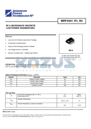 MRF4427 datasheet - RF & MICROWAVE DISCRETE LOW POWER TRANSISTORS