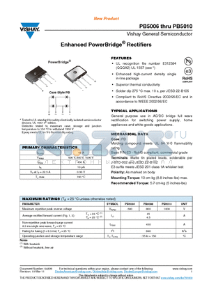 PB5006 datasheet - Enhanced PowerBridge Rectifiers