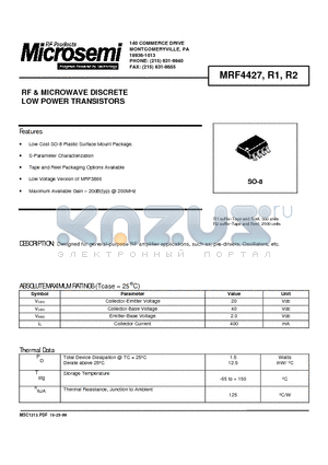MRF4427R1 datasheet - RF & MICROWAVE DISCRETE LOW POWER TRANSISTORS