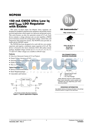 NCP698SQ28T1G datasheet - 150 mA CMOS Ultra Low Iq and IGND LDO Regulator with Enable