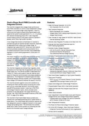 ISL8120IRZ-T datasheet - Dual/n-Phase Buck PWM Controller with Integrated Drivers