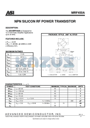 MRF450A datasheet - NPN SILICON RF POWER TRANSISTOR