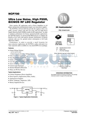 NCP700 datasheet - Ultra Low Noise, High PSSR,BiCMOS RF LDO Regulator