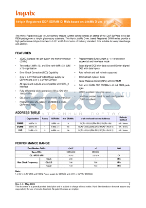 HYMD212G726DF4-D43 datasheet - 184pin Registered DDR SDRAM DIMMs