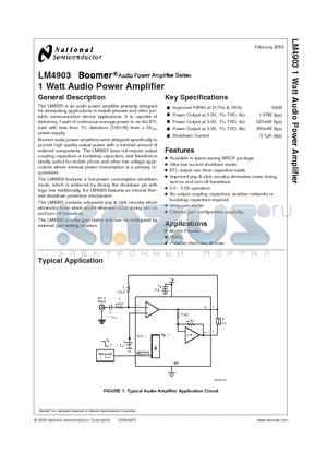LM4903 datasheet - 1 Watt Audio Power Amplifier