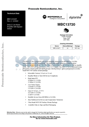 MBC13720T1 datasheet - Amplifier with Bypass Switch