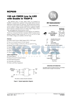 NCP699SN30T1G datasheet - 150 mA CMOS Low Iq LDO with Enable in TSOP−5