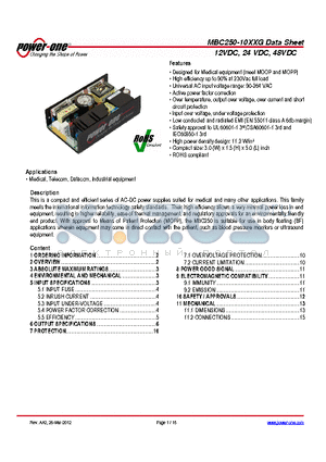 MBC250-1012G datasheet - Designed for Medical equipment (meet MOOP and MOPP)