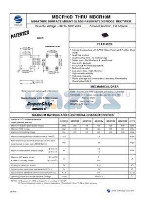 MBCR10G datasheet - MINIATURE SURFACE MOUNT GLASS PASSIVATED BRIDGE RECTIFIER