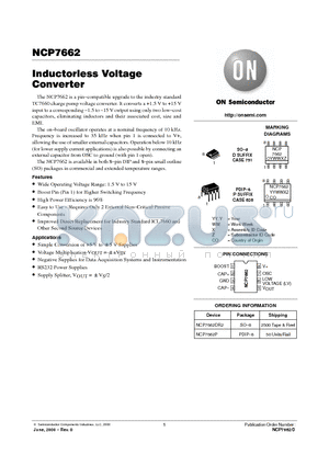 NCP7662 datasheet - INDUCTORLESS VOLTAGE CONVERTER