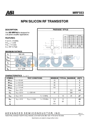 MRF553 datasheet - NPN SILICON RF TRANSISTOR