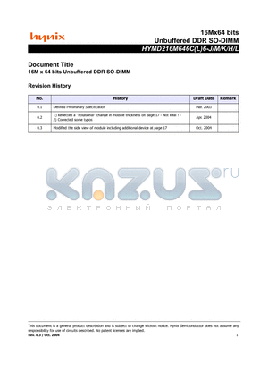 HYMD216M646C6-H datasheet - Unbuffered DDR SO-DIMM