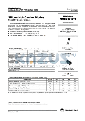 MBD301 datasheet - SILICON HOT-CARRIER DETECTOR AND SWITCHING DIODES