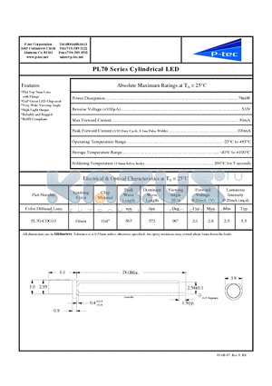 PL70-CDG13 datasheet - Cylindrical LED