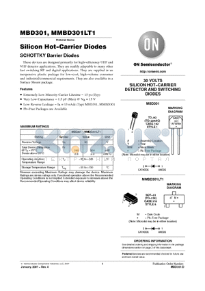 MBD301 datasheet - Silicon Hot−Carrier Diodes SCHOTTKY Barrier Diodes
