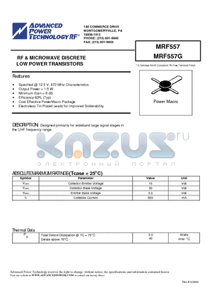 MRF557 datasheet - RF & MICROWAVE DISCRETE LOW POWER TRANSISTORS