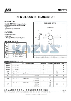 MRF571 datasheet - NPN SILICON RF TRANSISTOR