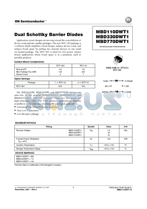 MBD330DWT1 datasheet - Dual Schottky Barrier Diodes