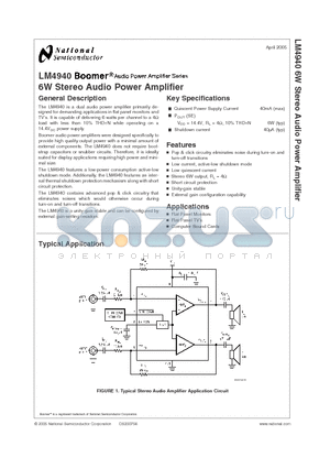 LM4940 datasheet - 6W Streo Audio Power Amplifier