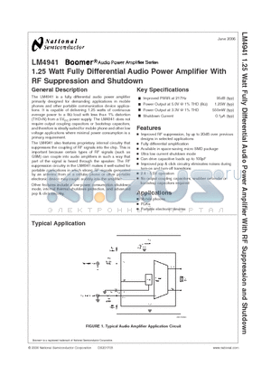 LM4941 datasheet - 1.25 Watt Fully Differential Audio Power Amplifier With RF Suppression and Shutdown