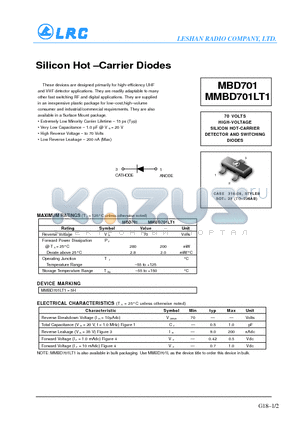 MBD701 datasheet - Silicon Hot-Carrier Diodes