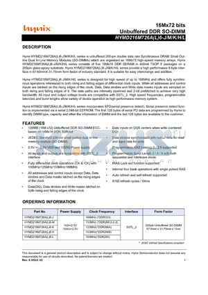 HYMD216M726AL6-H datasheet - Unbuffered DDR SO-DIMM