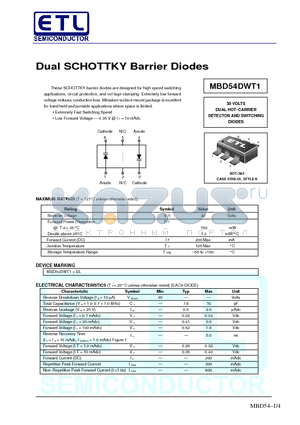 MBD54D datasheet - Dual SCHOTTKY Barrier Diodes