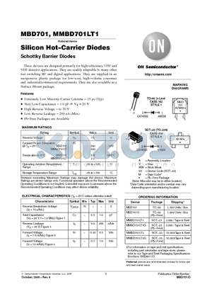 MBD701 datasheet - Silicon Hot−Carrier Diodes Schottky Barrier Diodes