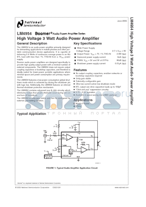 LM4954 datasheet - HIgh Voltage 3 Watt Audio Power Amplifier