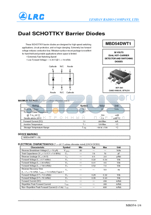 MBD54DWT1 datasheet - Dual SCHOTTKY Barrier Diodes