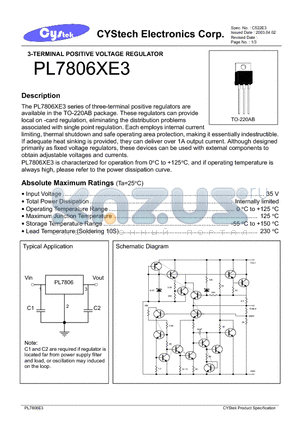 PL7806XE3 datasheet - 3-TERMINAL POSITIVE VOLTAGE REGULATOR