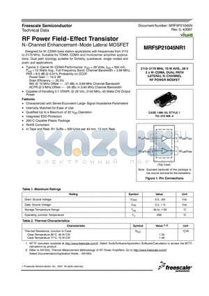 MRF5P21045NR1 datasheet - RF Power Field-Effect Transistor N-Channel Enhancement-Mode Lateral MOSFET