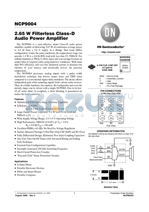 NCP9004 datasheet - 2.65 W Filterless Class−D Audio Power Amplifier