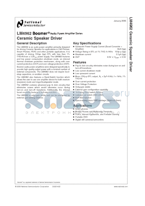 LM4962TL datasheet - Ceramic Speaker Driver