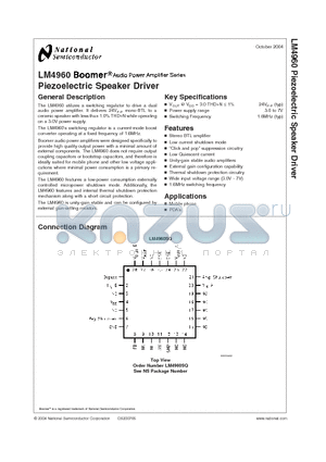 LM4960 datasheet - Piezoelectric Speaker Driver