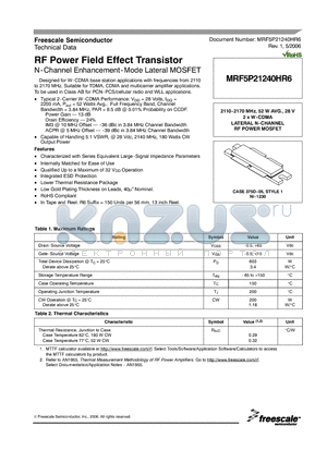 MRF5P21240HR6 datasheet - RF Power Field Effect Transistor N-Channel Enhancement-Mode Lateral MOSFET