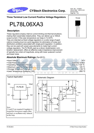 PL78L06BA3 datasheet - Three Terminal Low Current Positive Voltage Regulators