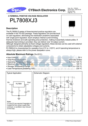 PL7808XJ3 datasheet - 3-TERMINAL POSITIVE VOLTAGE REGULATOR