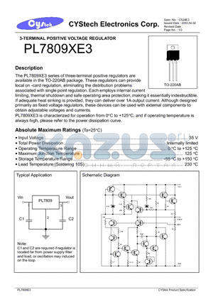 PL7809XE3 datasheet - 3-TERMINAL POSITIVE VOLTAGE REGULATOR