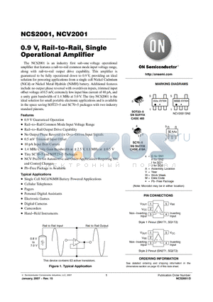 NCS2001SN1T1 datasheet - 0.9 V, Rail−to−Rail, Single Operational Amplifier