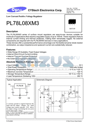 PL78L08XM3 datasheet - Low Current Positive Voltage Regulator