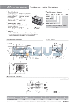 NCS036-D002-K13289 datasheet - Dual Port - 90` Solder Dip Sockets