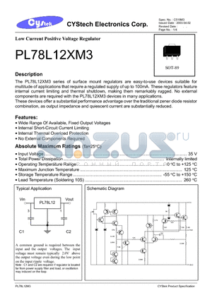 PL78L12XM3 datasheet - Low Current Positive Voltage Regulator