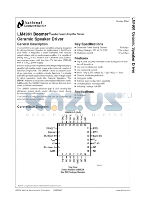 LM4961 datasheet - Ceramic Speaker Driver