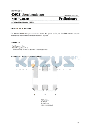 MBF9402B datasheet - SAW Band Pass Filter for US-PCS