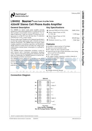 LM4992 datasheet - 420mW Stereo Cell Phone Audio Amplifier