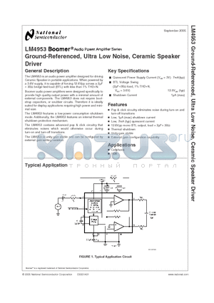 LM4953SD datasheet - Ground-Referenced, Ultra Low Noise, Ceramic Speaker Driver