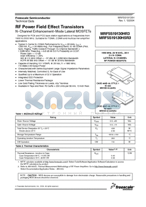 MRF5S19130HSR3 datasheet - Suitable for TDMA, CDMA and multicarrier amplifier applications.