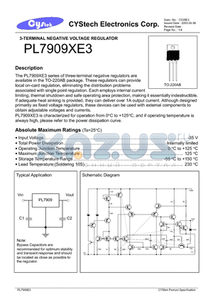 PL7909XE3 datasheet - 3-TERMINAL NEGATIVE VOLTAGE REGULATOR