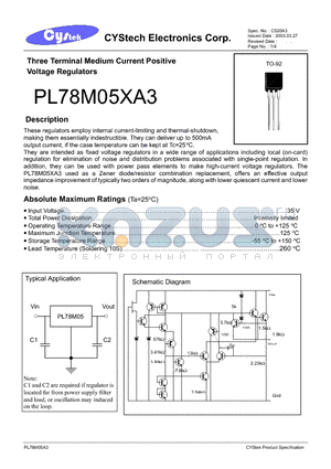 PL78M05XA3 datasheet - Three Terminal Medium Current Positive Voltage Regulators